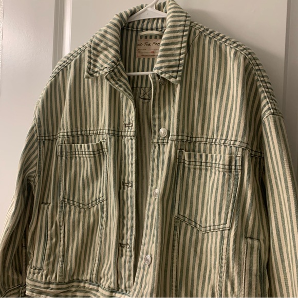 Free People We The Free Opal Swing Railroad Jacket Denim Jean Striped Cream XS - Picture 4 of 11